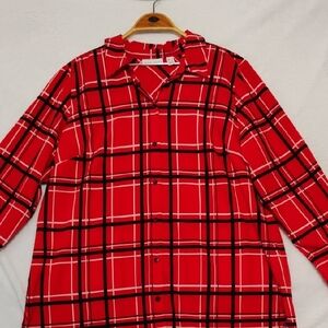 Susan Graver Vibrant Red Checkered Blouse
